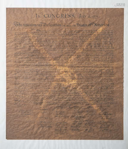 Abschrift der Unabhängigkeitserklärung der USA vom 4. Juli 1776, Blattgröße ca. 39 x 35cm, hinter