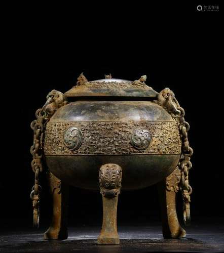 A CHINESE ARCHAIC BRONZE TRIPOD CENSER, QING DYNASTY