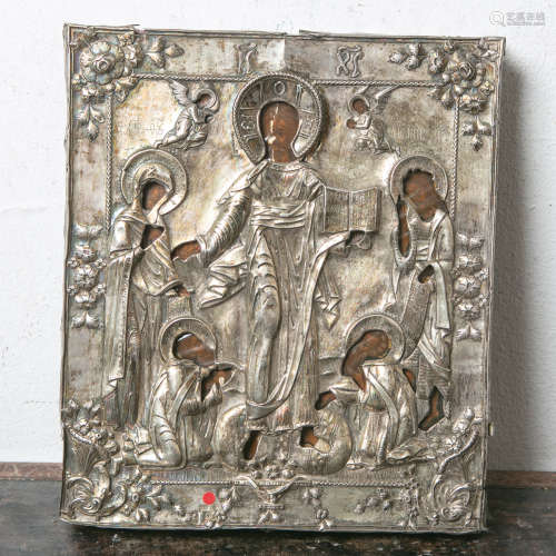 Deesis, mit Gottesmutter, Johannes der Täufer und die hl. Zosima und Sawatij sowie zweischwebende