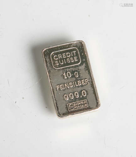 Silberbarren Credit Suisse, 999/1000 Silber, CHI / Essayeur Fondeur, 10 g.