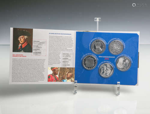 Sammlermünzenset 10 Euro (BRD, 2012), 625 Silber, 5 Stück, PP, Dm. ca. 32,5 mm, Gewichtca. 16 g.