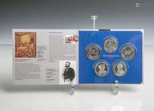 Sammlermünzenset 10 Euro (BRD, 2013), 625 Silber, 5 Stück, PP, Dm. ca. 32,5 mm, Gewichtca. 16 g.