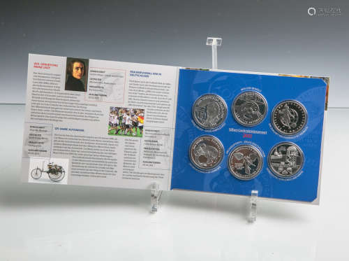 Gedenkmünzenset 10 Euro (BRD, 2011), 625 Silber, 6 Stück, PP, Dm. ca. 32,5 mm, Gewicht ca.16 g.
