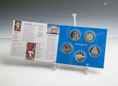 Gedenkmünzenset 10 Euro (BRD, 2006), Sterlingsilber, 5 Stück, PP, Dm. ca. 32,5 mm, Gewichtca. 18 g.