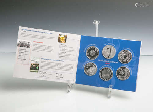 Gedenkmünzenset 10 Euro (BRD, 2004), Sterlingsilber, 6 Stück, PP, Dm. ca. 32,5 mm, Gewichtca. 18 g.