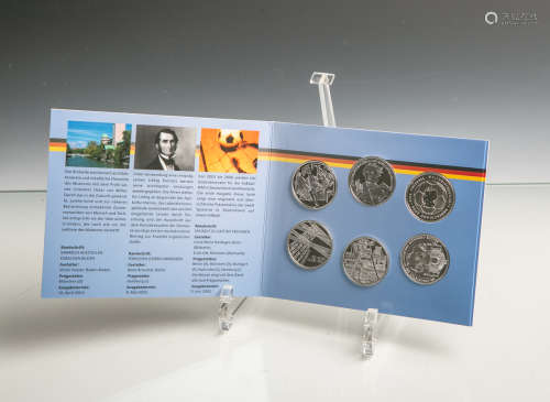 Gedenkmünzenset 10 Euro (BRD, 2003), Sterlingsilber, 6 Stück, PP, Dm. ca. 32,5 mm, Gewichtca. 18 g.