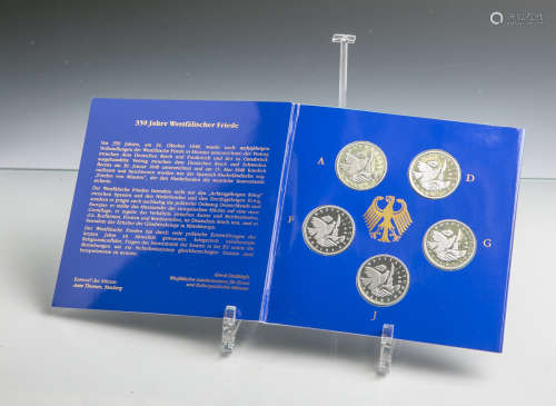 Gedenkmünzenset 10 DM (BRD, 1998), 350 Jahre Westfälischer Friede, Sterlingsilber, 5Stück,