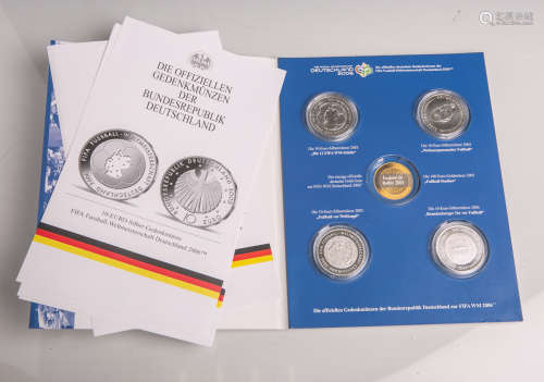 Gedenkmünzenset 10 Euro, FIFA WM 2006, Sterlingsilber, 4 Stück, ST, Dm. ca. 32,5 mm,Gewicht ca. 18