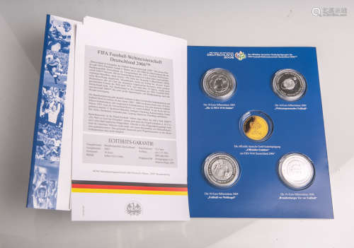 Gedenkmünzenset 10 Euro, FIFA WM 2006, Sterlingsilber, 4 Stück, ST, Dm. ca. 32,5 mm,Gewicht ca. 18