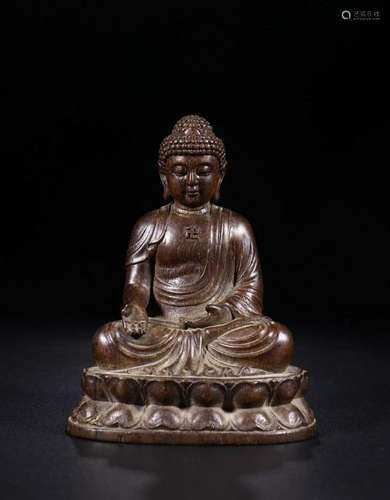 A CHINESE BAMBOO CARVED FIGURE OF SHAKYAMANI, QING