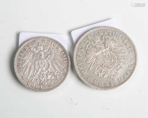 2 Münzen (Deutsches Reich), Silber: 1x 5 Mark 