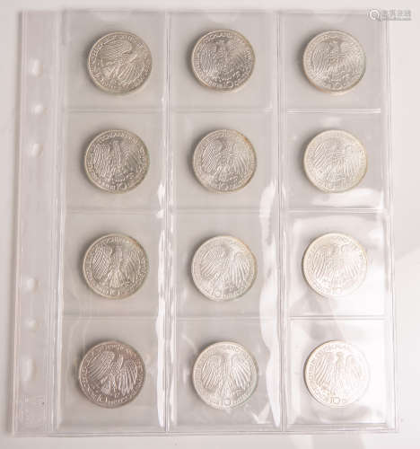 Konvolut von 10 DM-Sondermünzen (BRD, 1987), 625/1000 Silber, 12 Stück, Römische Verträge1957 -