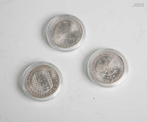 Konvolut von 3 x 5-DM-Gedenkmünzen (BRD), Silber 625/1000, bestehend aus: 1x 