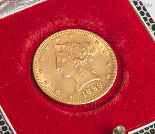 10 Golddollar (USA, 1889), Liberty Head, Dm. ca. 2,5 cm. Vorzüglich.