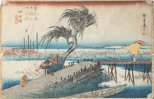 Hiroshige, Utagawa (1797-1858), 53 Stationen (1. Auflage), Farbholzschnitt (Japan),Station 44,