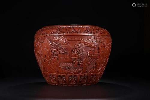 A CHINESE LACQUER JAR, WITH QIANLONG SIX CHARACTERS