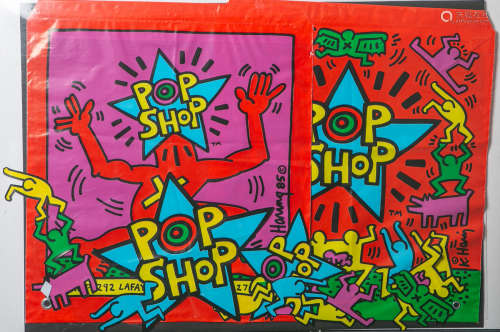 Haring, Keith (1958-1990), 2 x Pop Shop Shopping bag, 292 Lafayette St. NYC. 219 2784,1985,