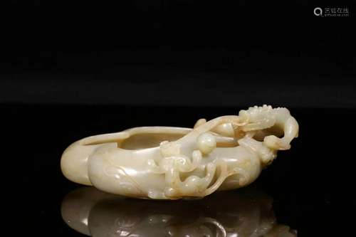 A CHINESE WHITE JADE BRUSH WASHER, QING DYNASTY