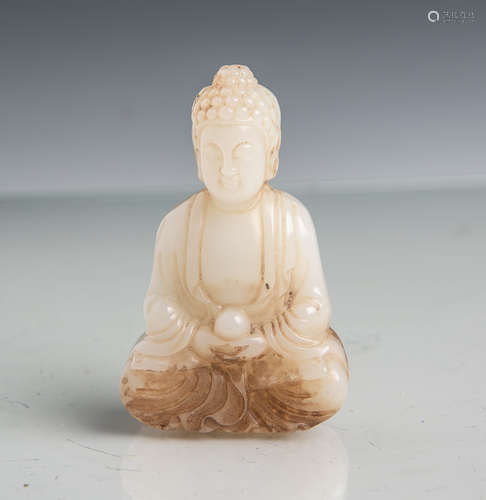 Schnitzarbeit aus Jade (China), Po Sang Buddha im Lotussitz, H. ca. 6 cm. Altersgem.Zustand.