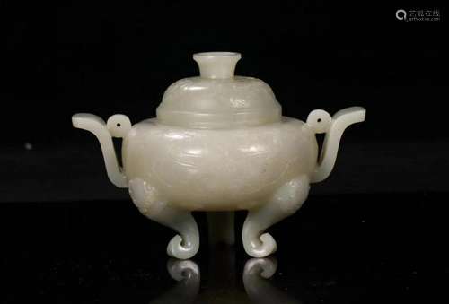 A CHINESE WHITE JADE CENSER, QING DYNASTY