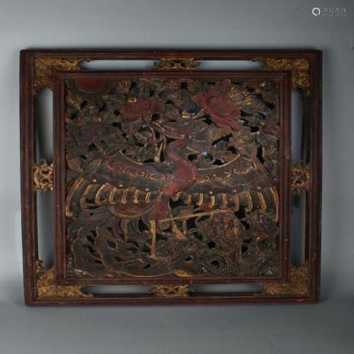 A RARE CHINESE WOOD CARVING WALL SCREEN, QING DYNASTY