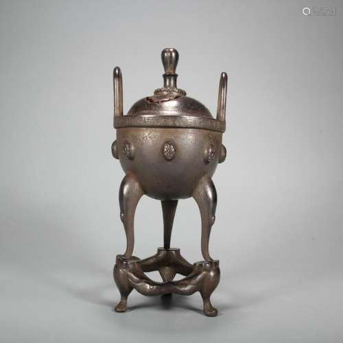 A CHINESE COPPER TRIPOD CENSER WITH  QINSHULU  MARK,