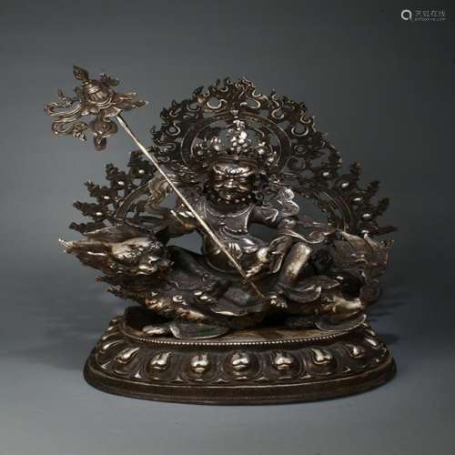 A CHINESE COPPER GILT THE GOD OF FORTUNE STATUE,