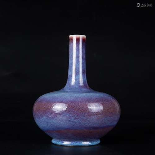 A CHINESE FLAMBE GLAZE BOTTLE VASE WITH YONGZHENG FOUR