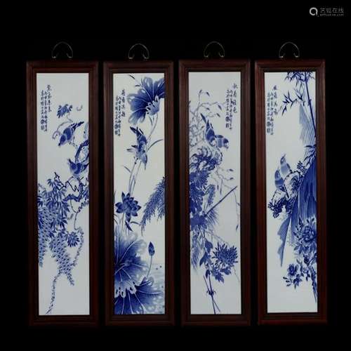 A SET OF FOUR CHINESE PORCELAIN PLAGUE WALL SCREENS,