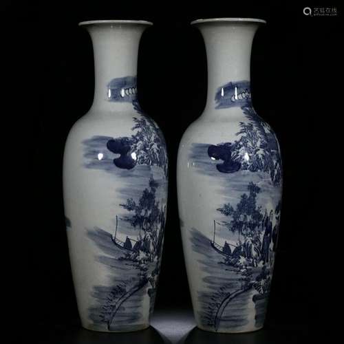 A PAIR OF CHINESE BLUE AND WHITE DISH-MOUTH VASE,