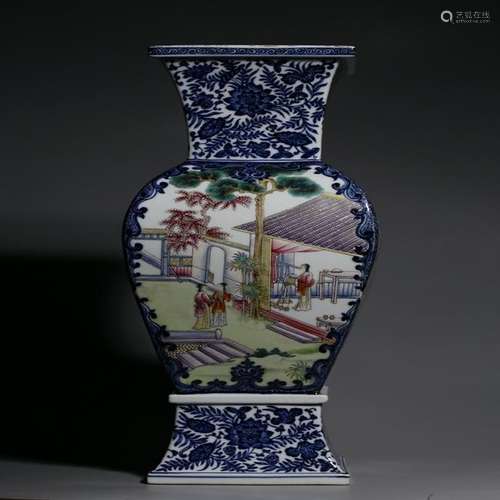 A CHINESE FAMILLE ROSE WITH BLUE AND WHITE VASE,