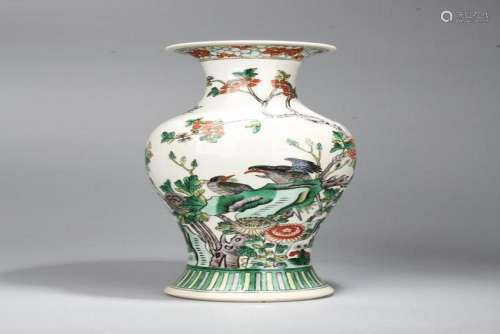 A CHINESE FAMILLE VERTE VASE(GUANYIN) WITH FLOWER AND