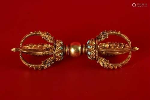 A RARE CHINESE GOLD VAJRA TIBET, QIANLONG PERIOD, QING