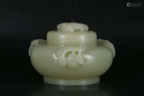 A CHINESE WHITE JADE CENSER WITH LITCHI CARVING