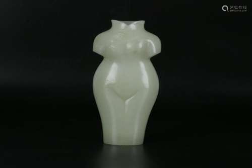 A CHINESE WHITE JADE FLOWER VASE, QIANLONG PERIOD, QING