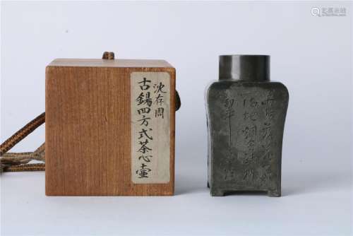 A CHINESE TIN TEABOX WITH ORIGIN JAPAN WOOD BOX,