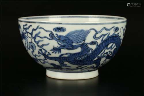 A CHINESE BLUE AND WHITE DRAGON BOWL, WANLI PERIOD,