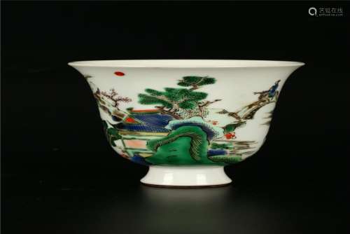 A CHINESE FAMILLE VERTE  LANDSCAPE  CUP, KANGXI PERIOD,
