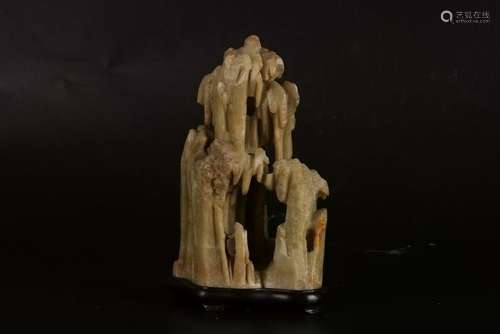 A CHINESE SOAPSTONE MOUNTAIN-SHAPED ORNAMENT, QIANLONG