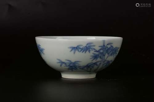 A CHINESE BLUE AND WHITE BOWL WITH BAMBOO PATTERN,