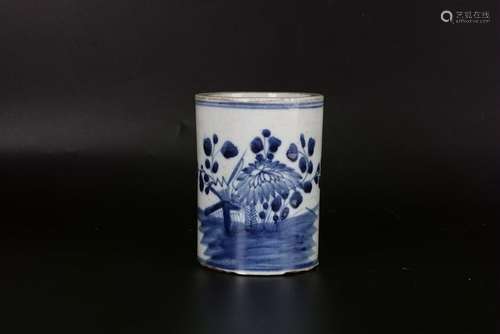 A CHINESE BLUE AND WHITE BRUSH POT, KANGXI PERIOD, QING