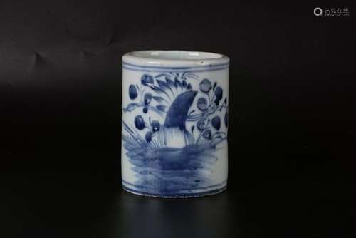 A CHINESE BLUE AND WHITE BRUSH POT, KANGXI PERIOD, QING