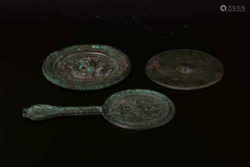 A SET OF THREE CHINESE COPPER MIRRORS, HAN DYNASTY