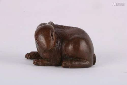 A CHINESE BAMBOO CARVING OF RABBIT STATUE, EARLY QING