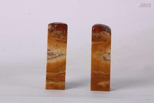 A PAIR OF CHINESE SOAPSTONE SEAL, QING DYNASTY