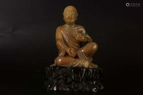 A CHINESE SOAPSTONE FIGURE OF LUOHAN, QING DYNASTY