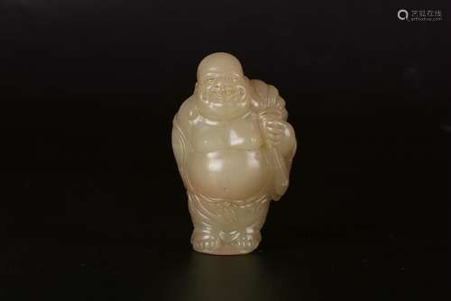 A CHINESE SOAPSTONE FIGURE OF MAITREYA, QING DYNASTY