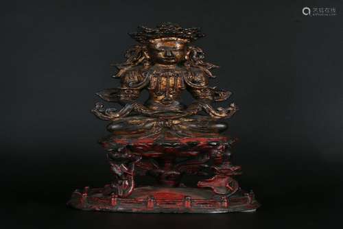 A CHINESE COPPER WITH LACQUER BUDDA, QIANLONG PERIOD,