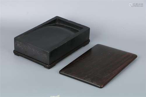 A CHINESE INKSTONE WITH ORIGIN BOX, FOUR CHARACTERS