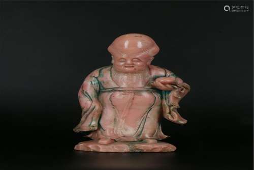 A CHINESE SOAPSTONE FIGURE OF LONGEVITY IMMORTAL ,